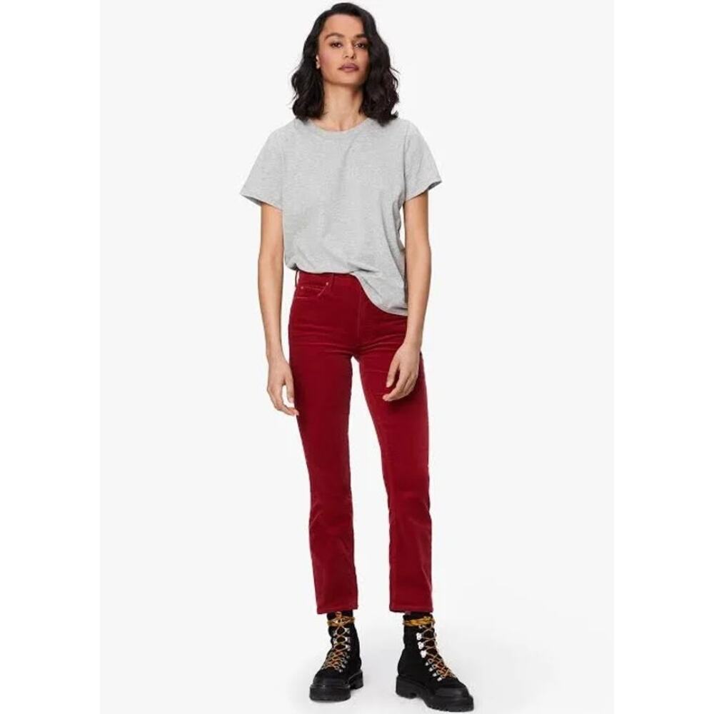 Mother Mid Rise Dazzler Ankle Corduroy Pants Hopscotch Garnet Red 34